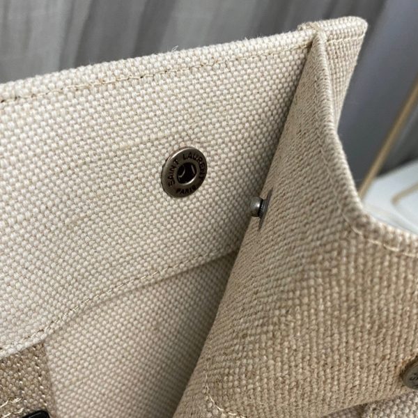 Sac Cabas Saint Laurent Rive Gauche en Lin Blanc et Cuir Noir – Image 6