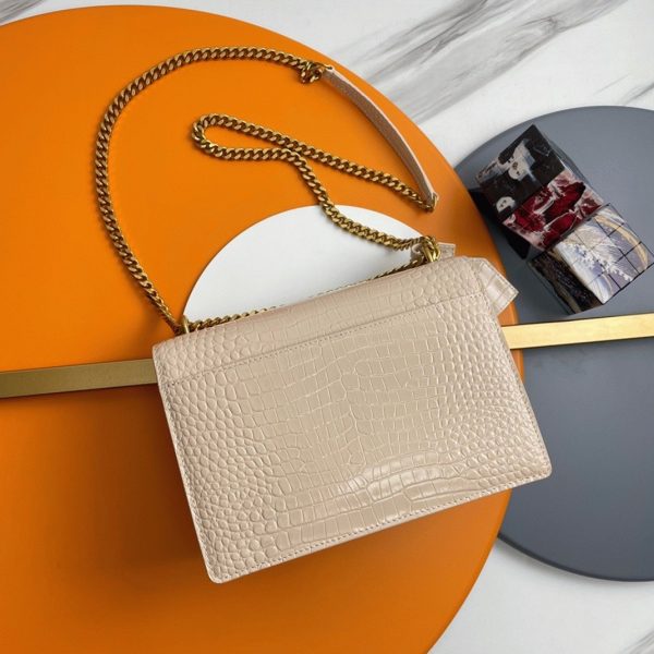 Sac Saint Laurent Sunset Medium à Chaîne en Cuir Embossé Crocodile Beige – Image 10