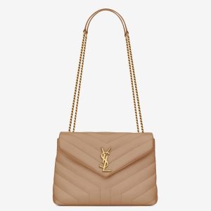 Réplique Sac Saint Laurent LouLou Small à Chaîne en Beige