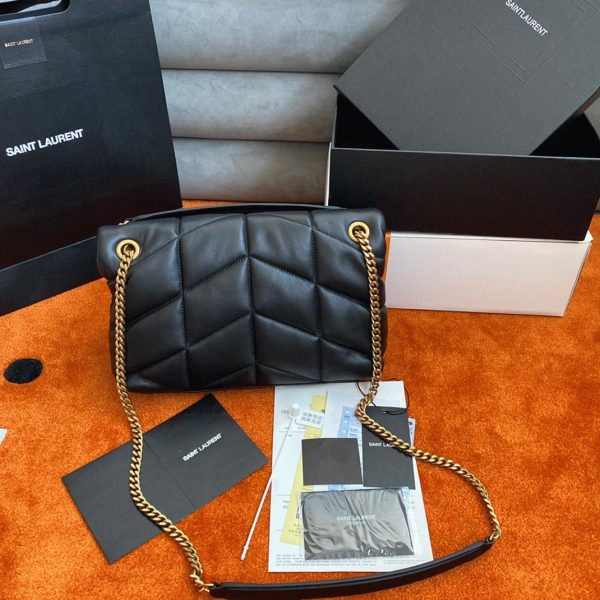 Sac Saint Laurent Puffer Small à Chaîne en Cuir d’Agneau Noir – Image 3