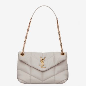 Sac Saint Laurent Puffer Small à Chaîne en Cuir d’Agneau Blanc