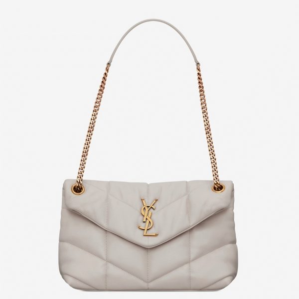 Sac Saint Laurent Puffer Small à Chaîne en Cuir d’Agneau Blanc