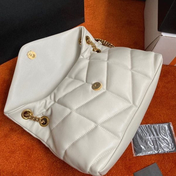 Sac Saint Laurent Puffer Small à Chaîne en Cuir d’Agneau Blanc – Image 2