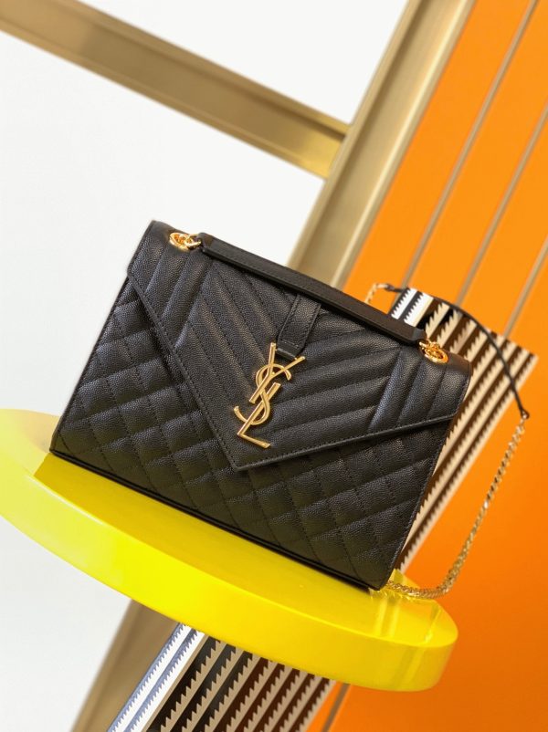 Fausse Sacoche Saint Laurent Envelope Medium en Noir – Image 8