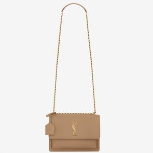 Sac Saint Laurent Sunset Medium à Chaîne en Cuir de Veau Taupe