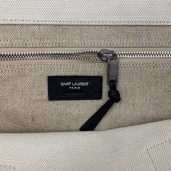 Sac Cabas Saint Laurent Rive Gauche en Lin Blanc et Cuir Noir – Image 4