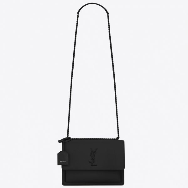 Sac Saint Laurent Sunset Medium à Chaîne Noir Intégral en Cuir de Veau
