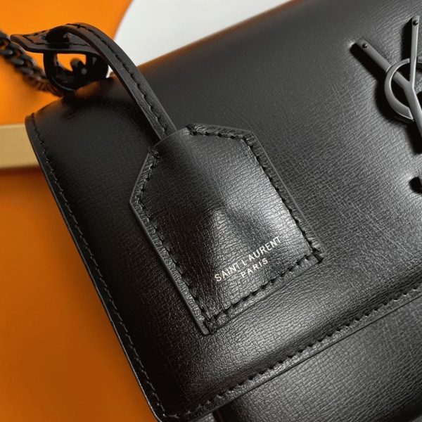 Sac Saint Laurent Sunset Medium à Chaîne Noir Intégral en Cuir de Veau – Image 9