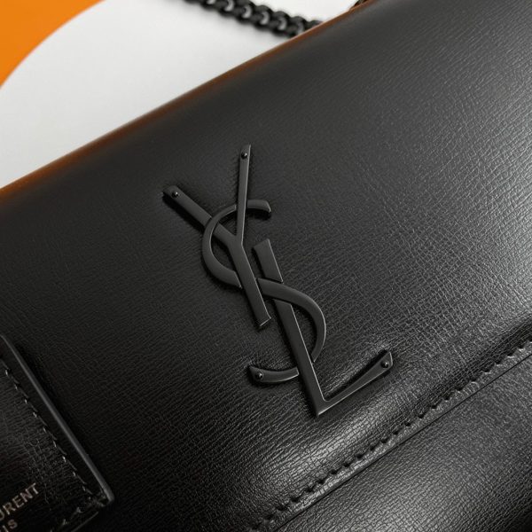 Sac Saint Laurent Sunset Medium à Chaîne Noir Intégral en Cuir de Veau – Image 3