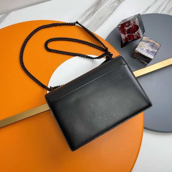 Sac Saint Laurent Sunset Medium à Chaîne Noir Intégral en Cuir de Veau – Image 2