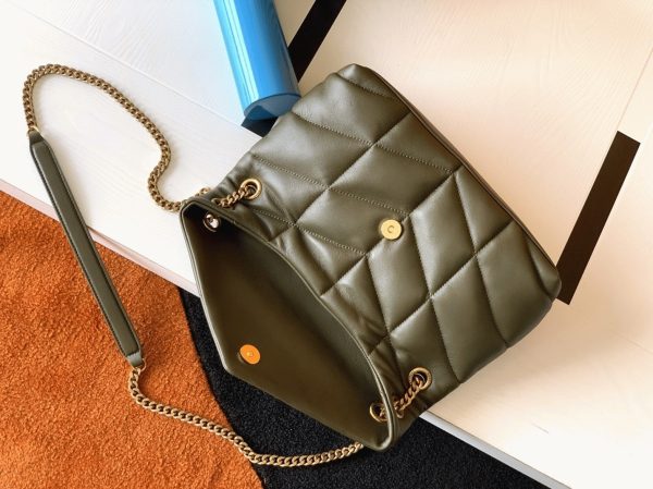 Sac Saint Laurent Puffer Small à Chaîne en Cuir d’Agneau Vert Armée – Image 5