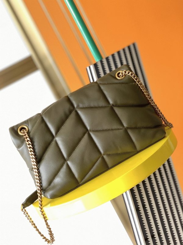 Sac Saint Laurent Puffer Small à Chaîne en Cuir d’Agneau Vert Armée – Image 4