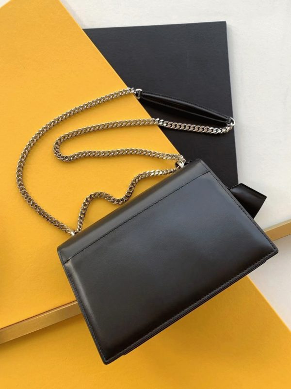 Sac Saint Laurent Sunset Medium à Chaîne en Cuir de Veau Noir – Image 5