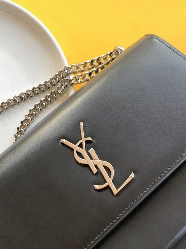 Sac Saint Laurent Sunset Medium à Chaîne en Cuir de Veau Noir – Image 4