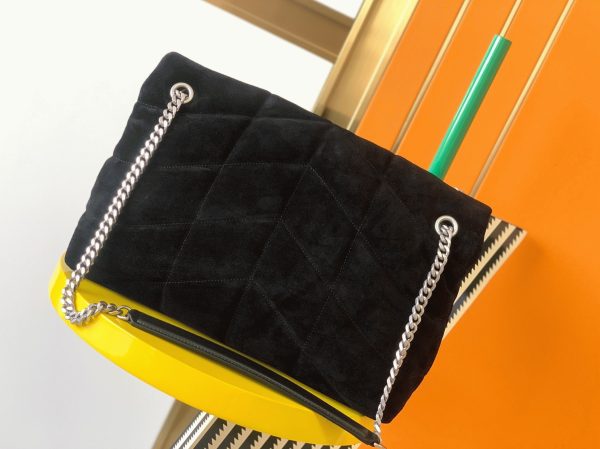 Sac Saint Laurent Puffer Medium à Chaîne en Veau Velours Noir – Image 3