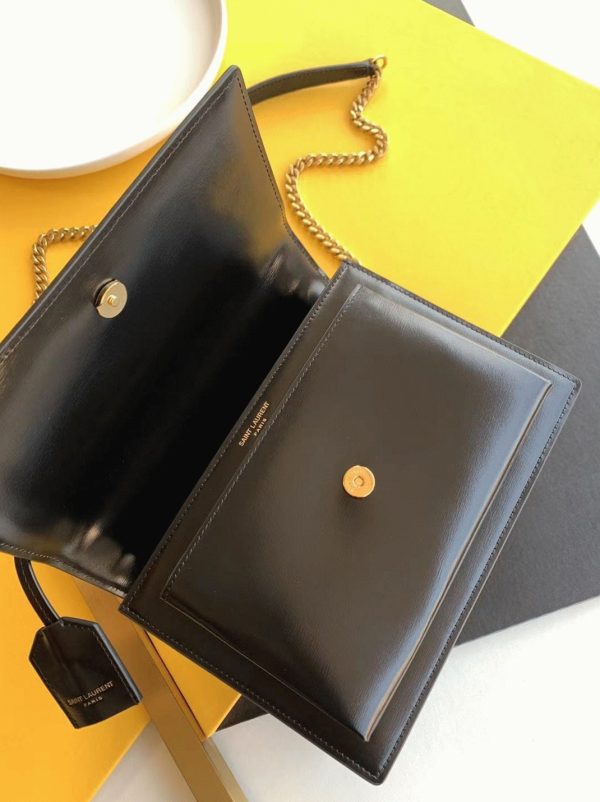 Sac Saint Laurent Sunset Medium à Chaîne en Cuir de Veau Noir – Image 10