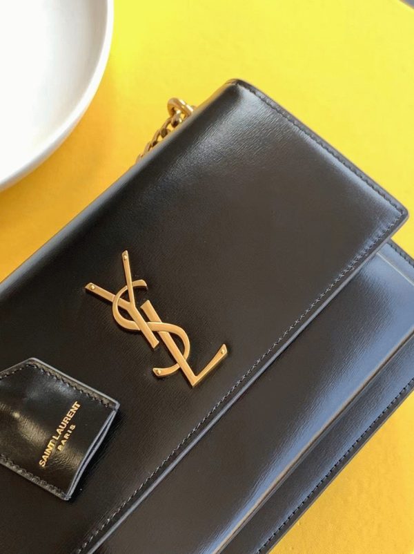 Sac Saint Laurent Sunset Medium à Chaîne en Cuir de Veau Noir – Image 9