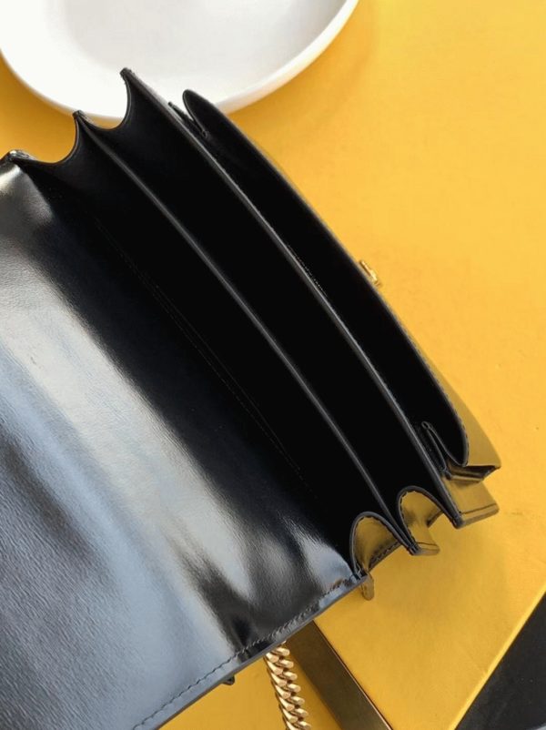 Sac Saint Laurent Sunset Medium à Chaîne en Cuir de Veau Noir – Image 8