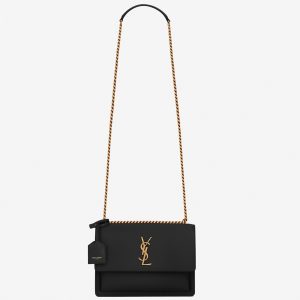 Sac Saint Laurent Sunset Medium à Chaîne en Cuir de Veau Noir