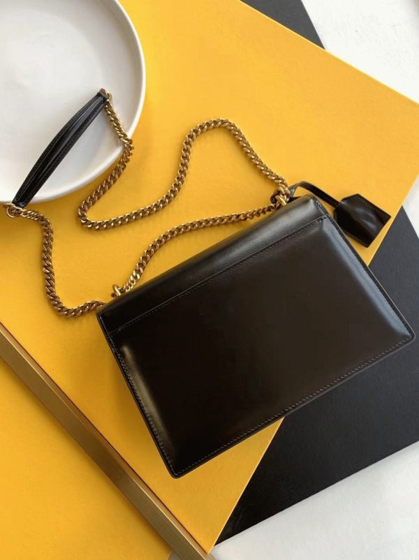 Sac Saint Laurent Sunset Medium à Chaîne en Cuir de Veau Noir – Image 6