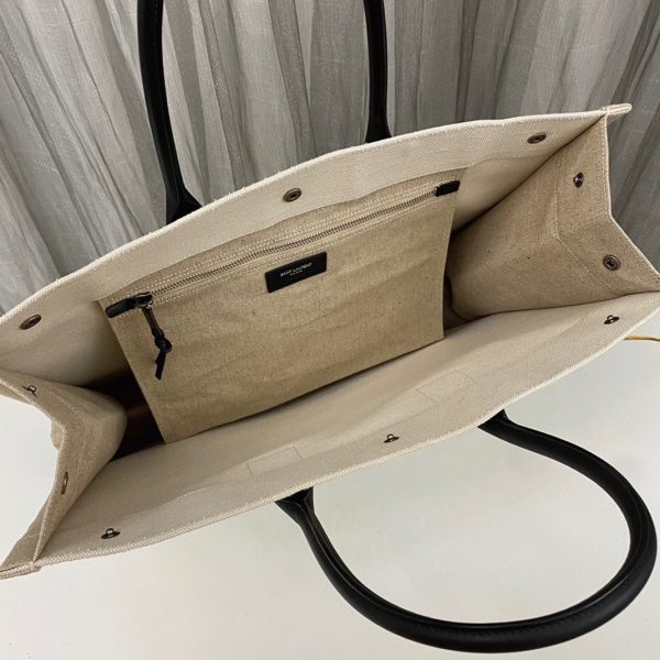 Sac Cabas Saint Laurent Rive Gauche en Lin Blanc et Cuir Noir – Image 10