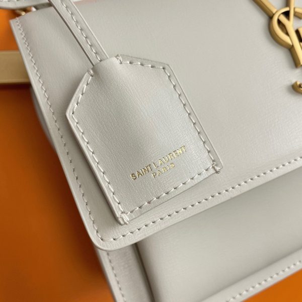 Sac Saint Laurent Sunset Medium à Chaîne en Cuir de Veau Blanc – Image 11