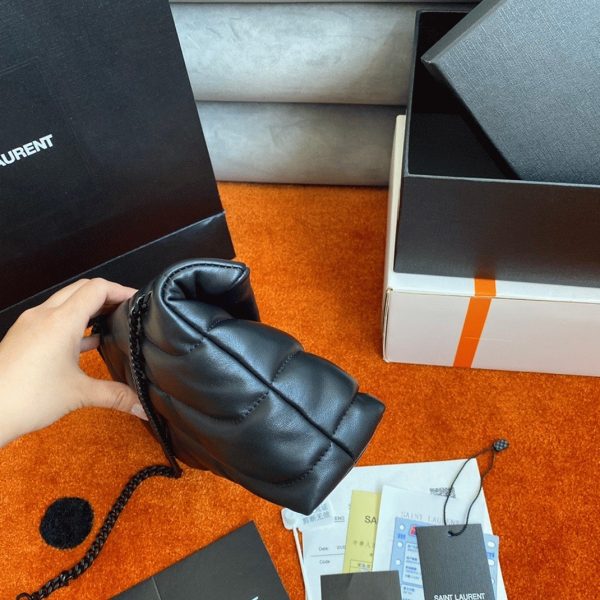 Sac Saint Laurent Puffer Small à Chaîne en Cuir d’Agneau Noir – Image 3