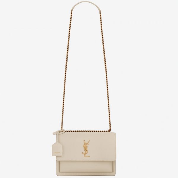 Sac Saint Laurent Sunset Medium à Chaîne en Cuir de Veau Blanc