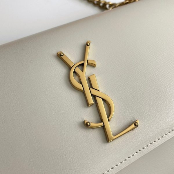 Sac Saint Laurent Sunset Medium à Chaîne en Cuir de Veau Blanc – Image 5