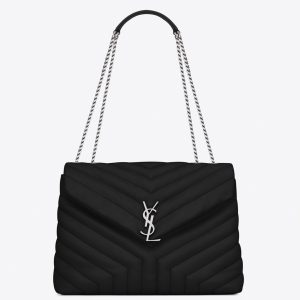 Fausse Sacoche Saint Laurent LouLou Medium à Chaîne en Noir