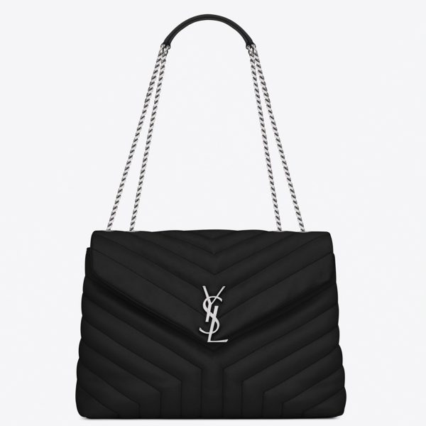 Fausse Sacoche Saint Laurent LouLou Medium à Chaîne en Noir