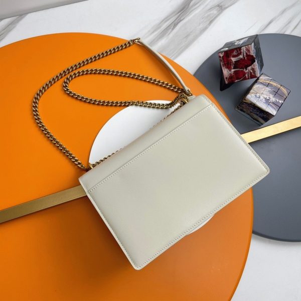 Sac Saint Laurent Sunset Medium à Chaîne en Cuir de Veau Blanc – Image 12