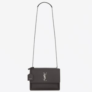 Sac Saint Laurent Sunset Medium à Chaîne en Cuir de Veau Gris
