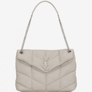 Sac Saint Laurent Puffer Medium à Chaîne en Cuir d’Agneau Ivoire