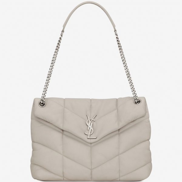 Sac Saint Laurent Puffer Medium à Chaîne en Cuir d’Agneau Ivoire