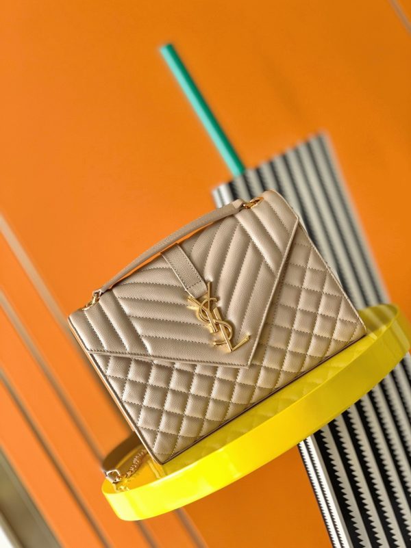 Fausse Sacoche Saint Laurent Envelope Medium en Beige – Image 7