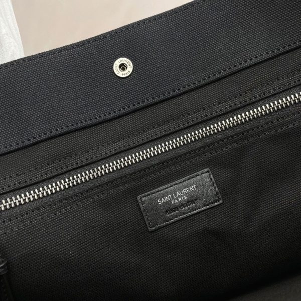 Sac Cabas Saint Laurent Rive Gauche en Lin Noir et Cuir – Image 7