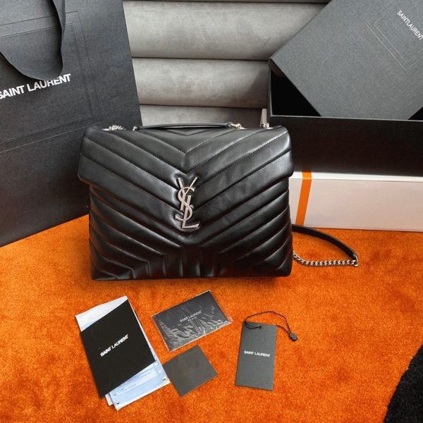 Fausse Sacoche Saint Laurent LouLou Medium à Chaîne en Noir – Image 8