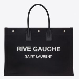 Sac Cabas Saint Laurent Rive Gauche en Lin Noir et Cuir