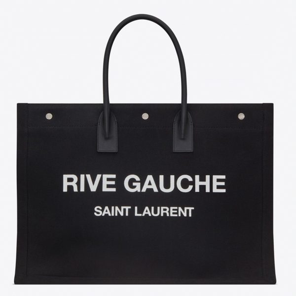Sac Cabas Saint Laurent Rive Gauche en Lin Noir et Cuir