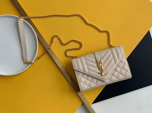 Fausse Sacoche Saint Laurent Envelope Small en Blanc – Image 10
