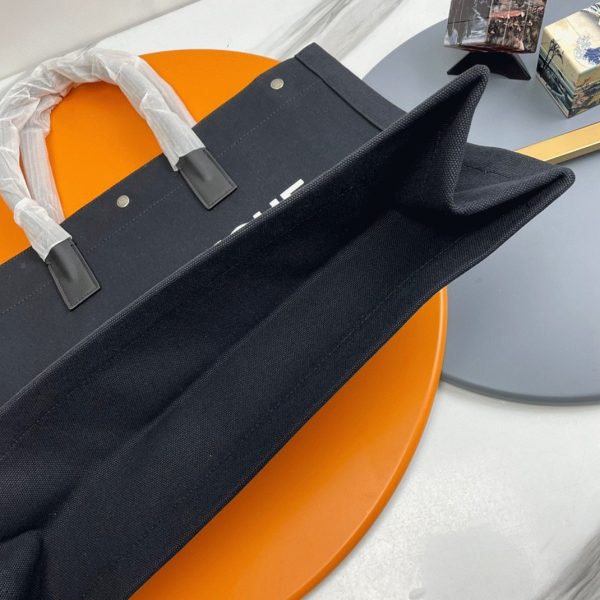 Sac Cabas Saint Laurent Rive Gauche en Lin Noir et Cuir – Image 3