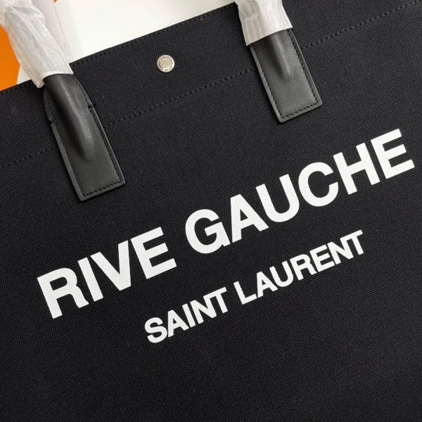 Sac Cabas Saint Laurent Rive Gauche en Lin Noir et Cuir – Image 2
