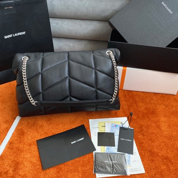 Sac Saint Laurent Puffer Medium à Chaîne en Agneau Noir – Image 9