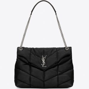 Sac Saint Laurent Puffer Medium à Chaîne en Agneau Noir