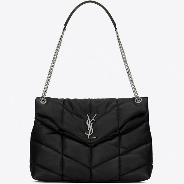 Sac Saint Laurent Puffer Medium à Chaîne en Agneau Noir