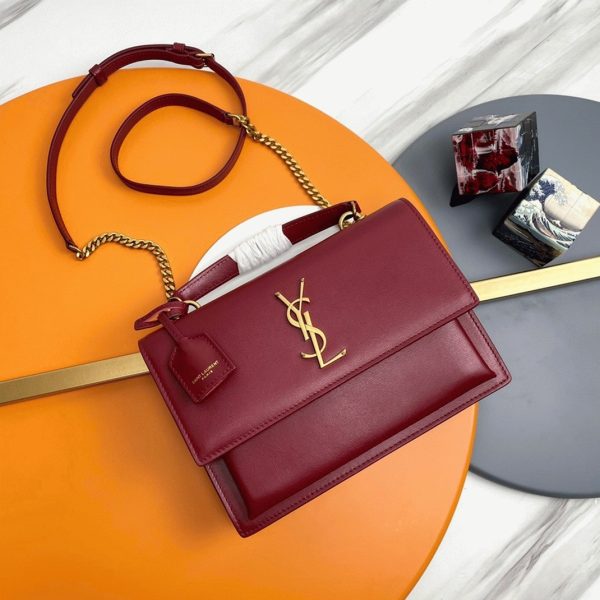 Sac Saint Laurent Sunset Medium avec Poignée en Cuir de Veau Rouge – Image 10