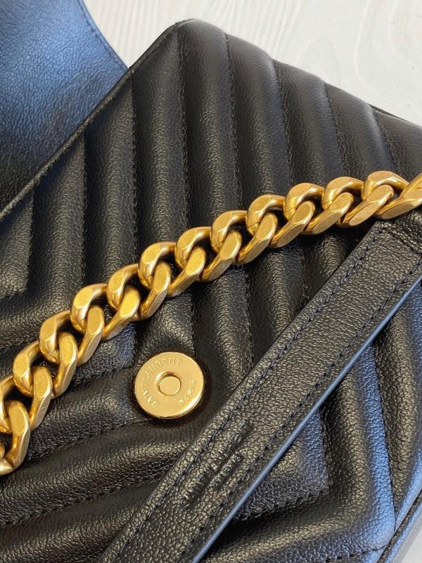 Fausse Sacoche Saint Laurent College Medium à Chaîne en Noir – Image 2