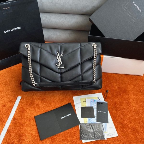Sac Saint Laurent Puffer Medium à Chaîne en Agneau Noir – Image 2