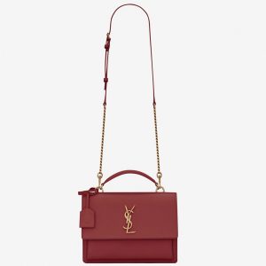 Sac Saint Laurent Sunset Medium avec Poignée en Cuir de Veau Rouge
